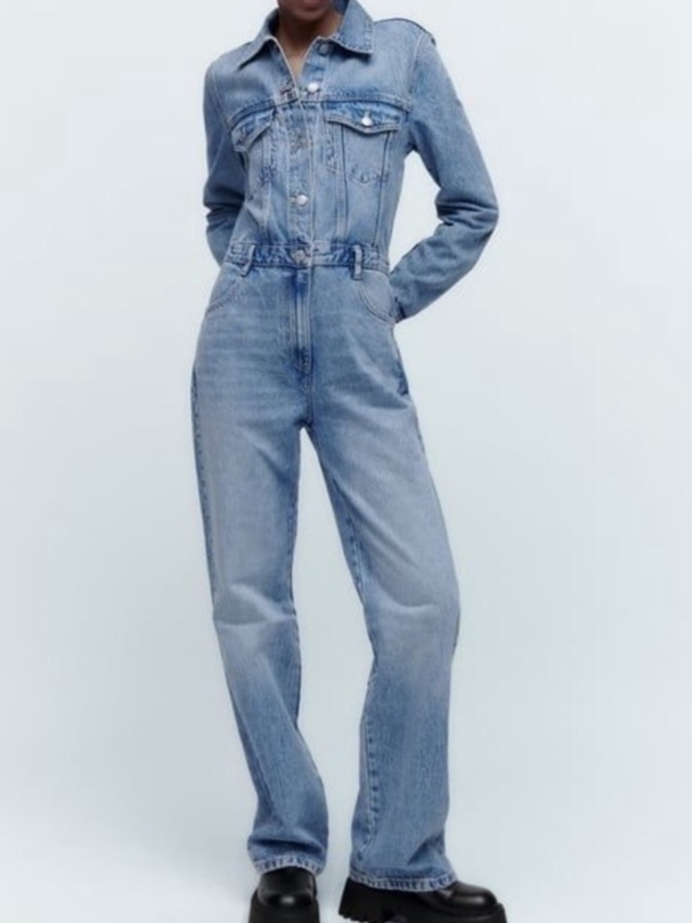 NWT Zara Light Blue Denim Jumpsuit Overalls
